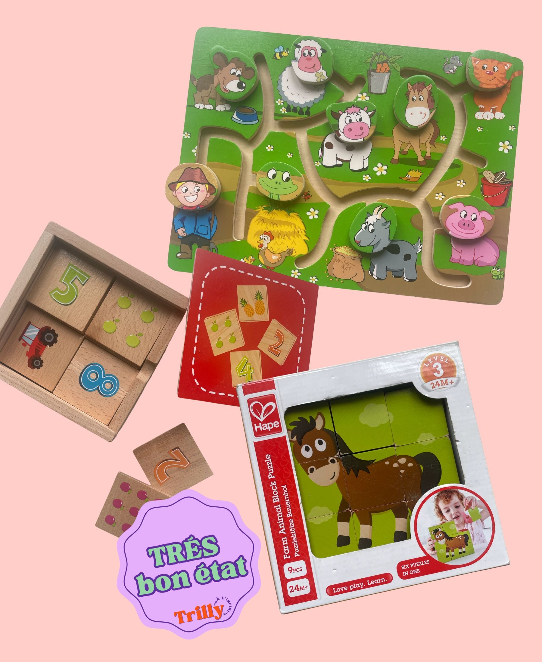 Lot de 3 jeux en bois 1er âge